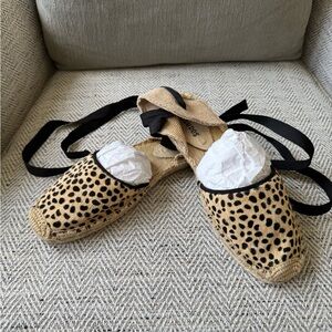 Soludos Leopard Print Espadrille Flats with Black Ribbon